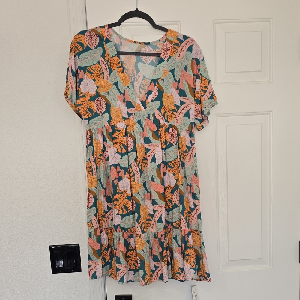 Cupshe Tropical Leaf Print Dress Sz Small And Med